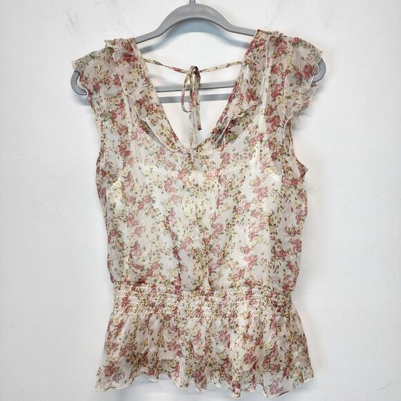 Iz Byer Floral Chiffon Flutter Blouse Size XL Fairy Cottage Coquette Vtg Y2K - Picture 5 of 13